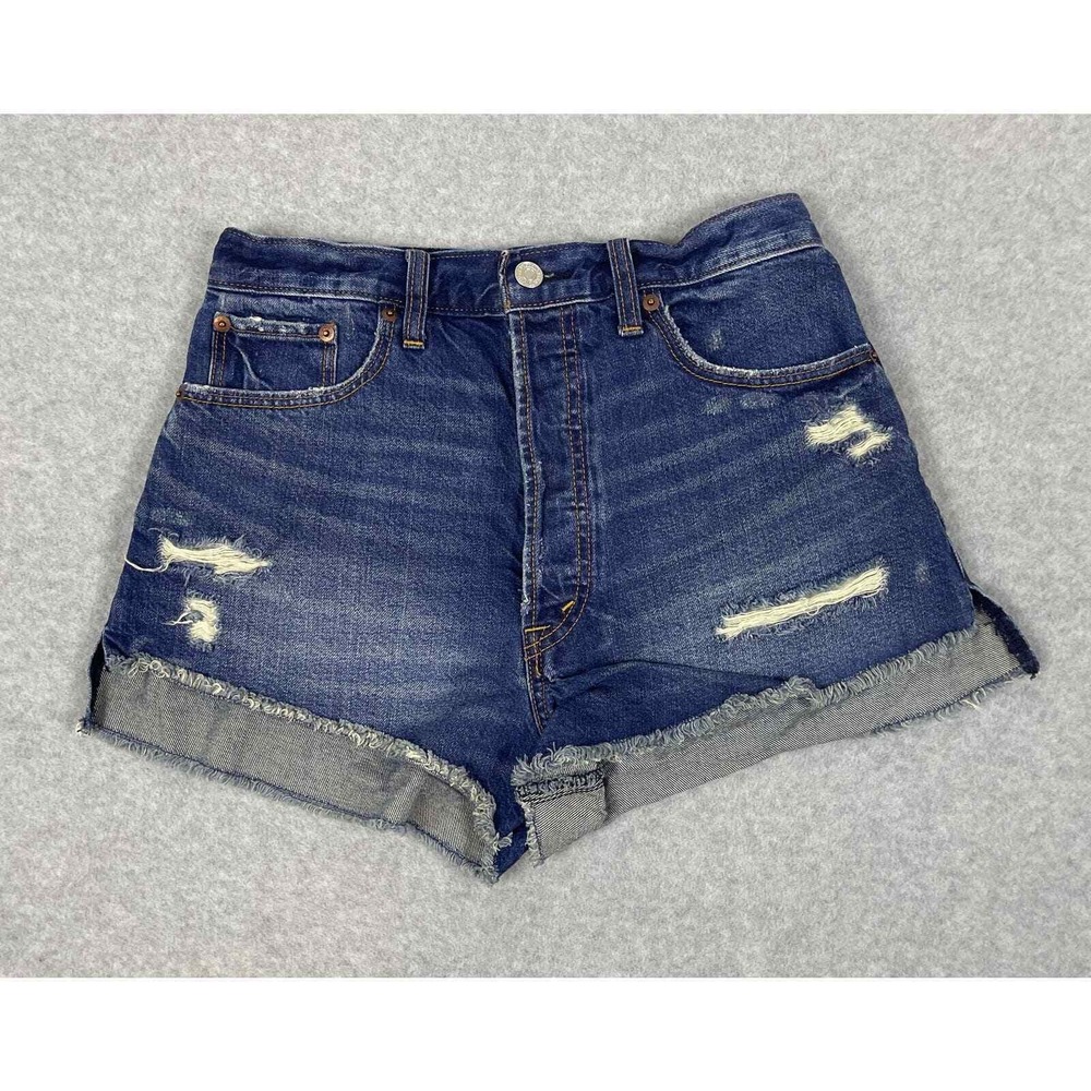 Abercrombie & Fitch Jean Shorts Women's 2 Blue Denim Destroyed High Rise